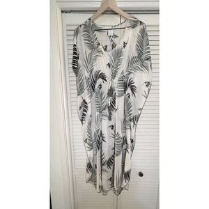 KONA SOL Palm Leaf Caftan Swim Cover-Up Beach Pool Small